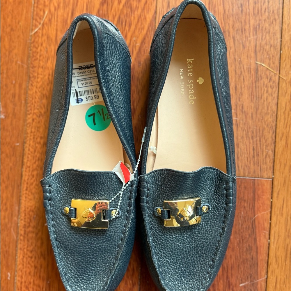 Kate Spade Black Loafers with Gold Hardware